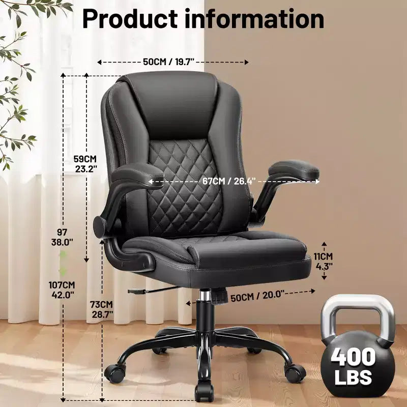 Chaise de Bureau de Direction en Cuir KERDOM, Chaise de Bureau Ergonomique avec Roulettes
