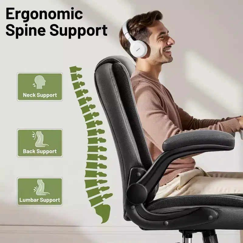 Chaise de Bureau de Direction en Cuir KERDOM, Chaise de Bureau Ergonomique avec Roulettes