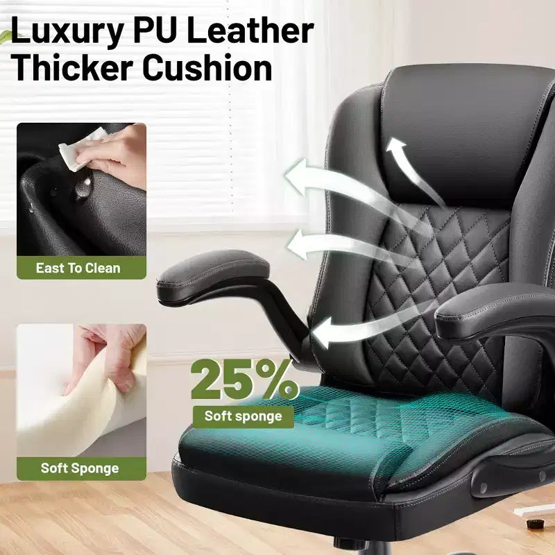 Chaise de Bureau de Direction en Cuir KERDOM, Chaise de Bureau Ergonomique avec Roulettes