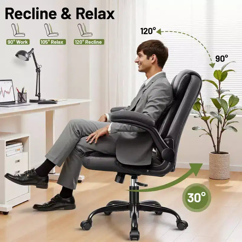 Chaise de Bureau de Direction en Cuir KERDOM, Chaise de Bureau Ergonomique avec Roulettes