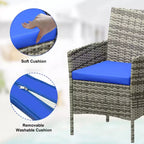 Ensemble de meubles de patio 3 pièces, chaises en osier avec table, meubles d'extérieur avec coussin moelleux et table en verre pour véranda, jardin, pelouse, balcon