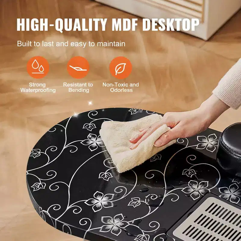 Table de manucure pliable et portable avec collecteur de poussière électrique, lampe LED et 4 roulettes, noir