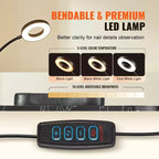 Table de manucure pliable et portable avec collecteur de poussière électrique, lampe LED et 4 roulettes, noir