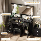 Coiffeuse moderne avec 7 tiroirs et miroir, ensemble de coiffeuse avec lumières, support pour sèche-cheveux, pour chambre à coucher, maison
