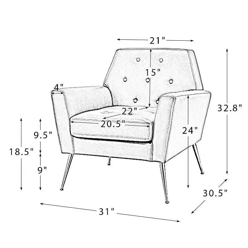 Lot de 2 fauteuils d'appoint contemporains en bois rembourrés Maris avec capitonnage pour chambre à coucher et salon | ART OF LIVING DESIGNS