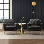 Lot de 2 fauteuils d'appoint contemporains en bois rembourrés Maris avec capitonnage pour chambre à coucher et salon | ART OF LIVING DESIGNS