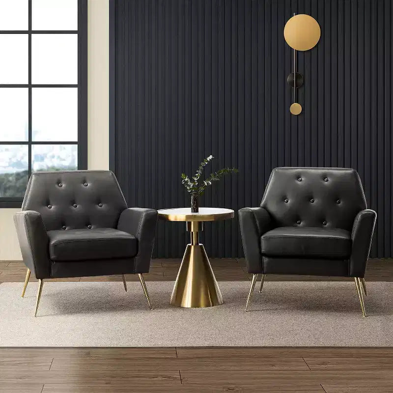 Lot de 2 fauteuils d'appoint contemporains en bois rembourrés Maris avec capitonnage pour chambre à coucher et salon | ART OF LIVING DESIGNS