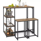 Ensemble de table de bar 3 pièces Costway avec 2 tabourets et 3 étagères de rangement pour 2 personnes