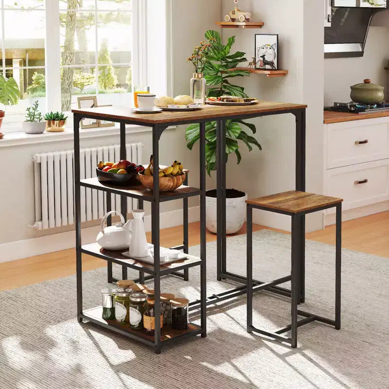 Ensemble de table de bar 3 pièces Costway avec 2 tabourets et 3 étagères de rangement pour 2 personnes