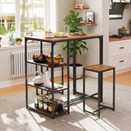 Ensemble de table de bar 3 pièces Costway avec 2 tabourets et 3 étagères de rangement pour 2 personnes