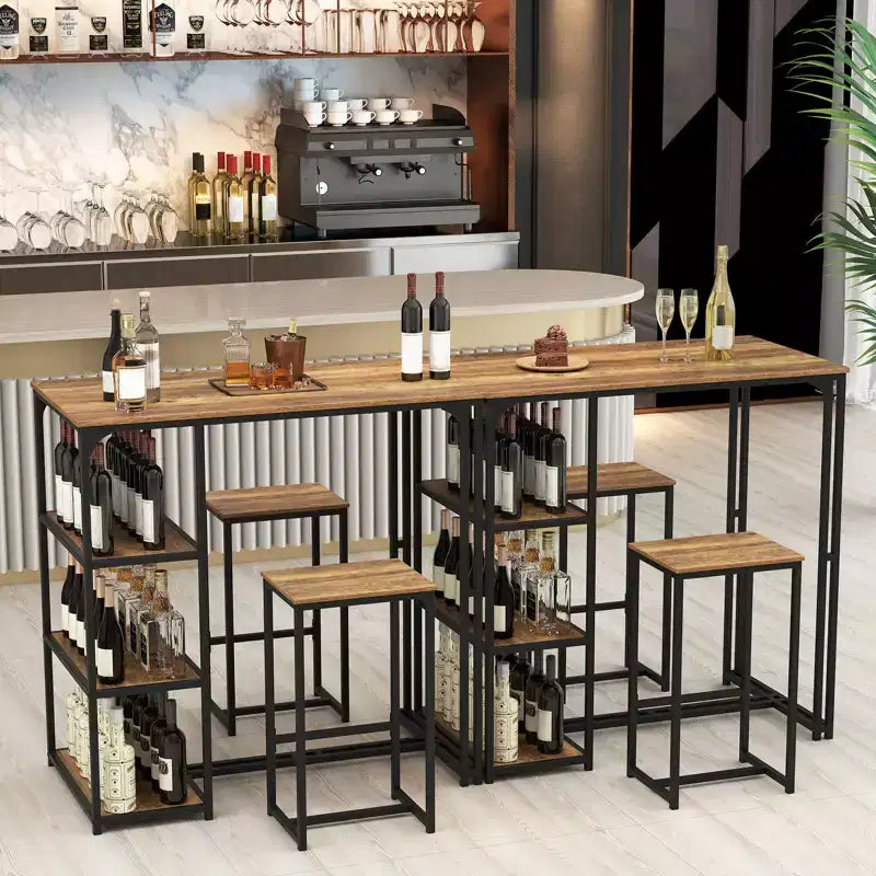 Ensemble de table de bar 3 pièces Costway avec 2 tabourets et 3 étagères de rangement pour 2 personnes