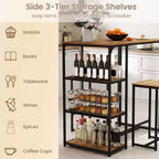 Ensemble de table de bar 3 pièces Costway avec 2 tabourets et 3 étagères de rangement pour 2 personnes