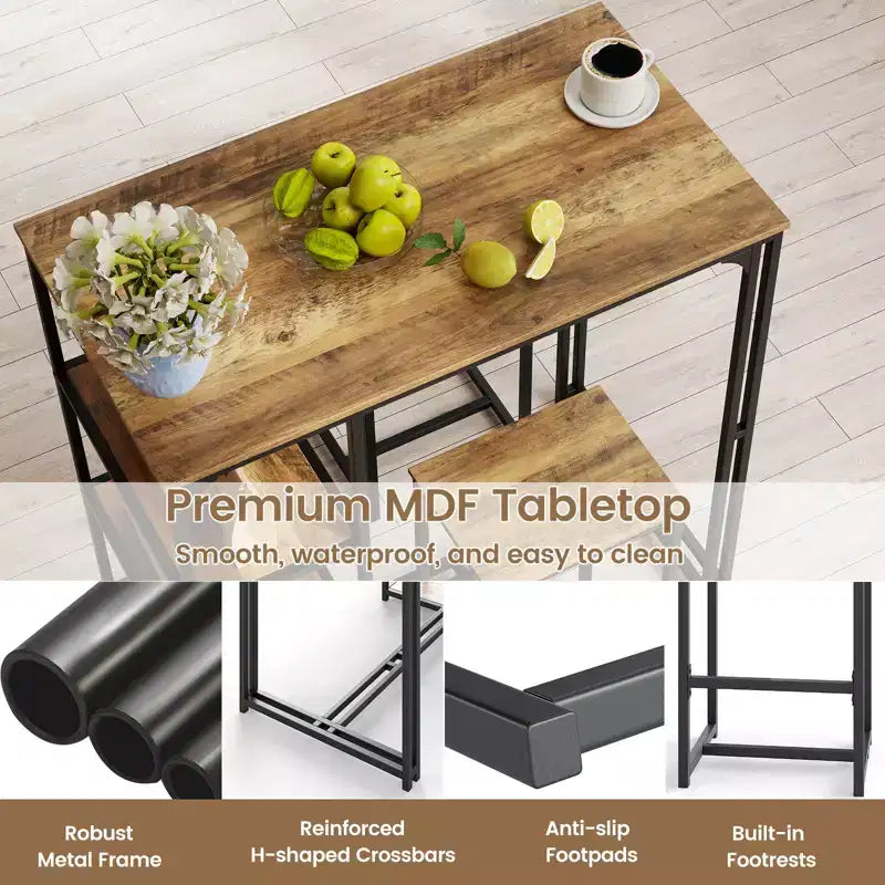 Ensemble de table de bar 3 pièces Costway avec 2 tabourets et 3 étagères de rangement pour 2 personnes