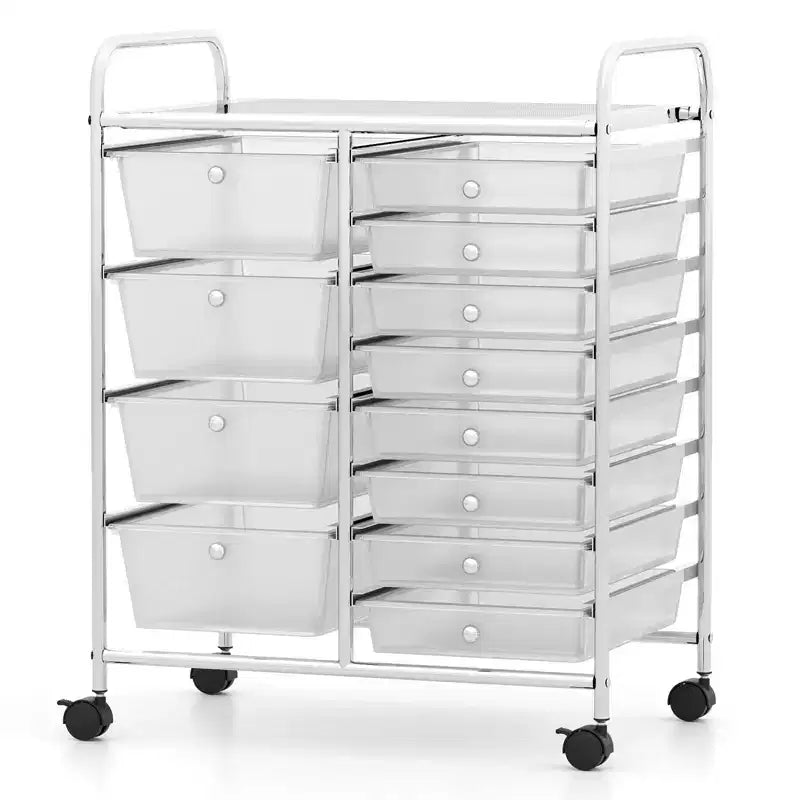 Chariot de rangement roulant Costway à 12 tiroirs avec tiroirs amovibles et roulettes verrouillables pour le bureau, transparent