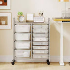 Chariot de rangement roulant Costway à 12 tiroirs avec tiroirs amovibles et roulettes verrouillables pour le bureau, transparent