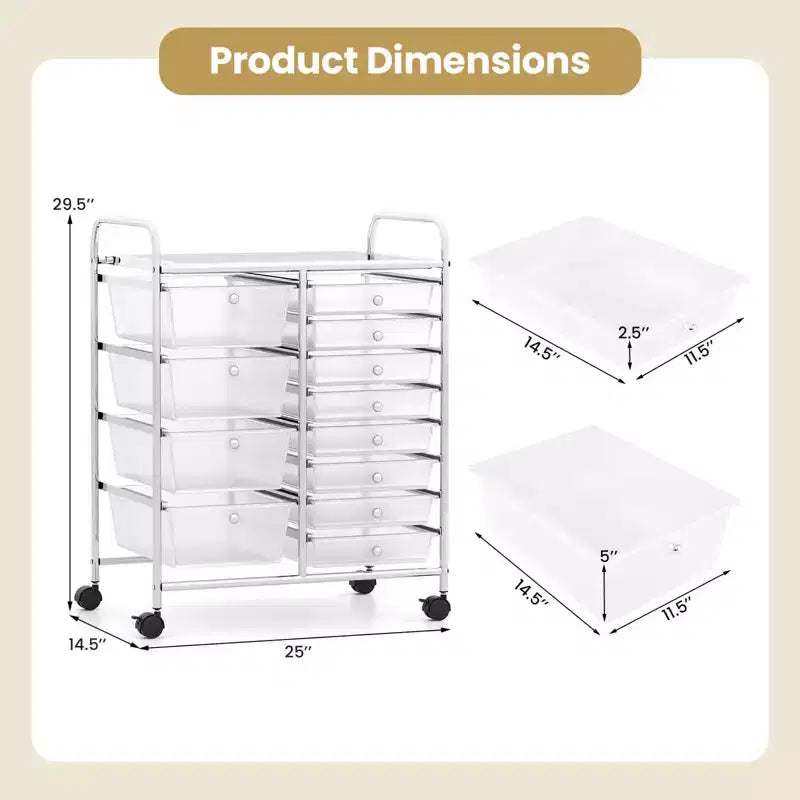 Chariot de rangement roulant Costway à 12 tiroirs avec tiroirs amovibles et roulettes verrouillables pour le bureau, transparent