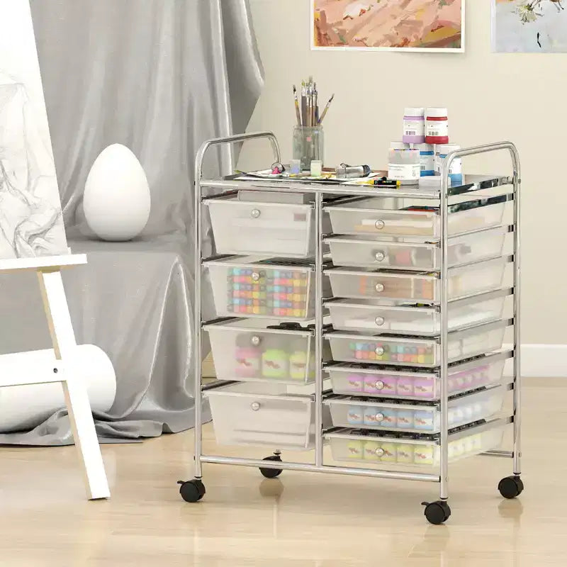 Chariot de rangement roulant Costway à 12 tiroirs avec tiroirs amovibles et roulettes verrouillables pour le bureau, transparent