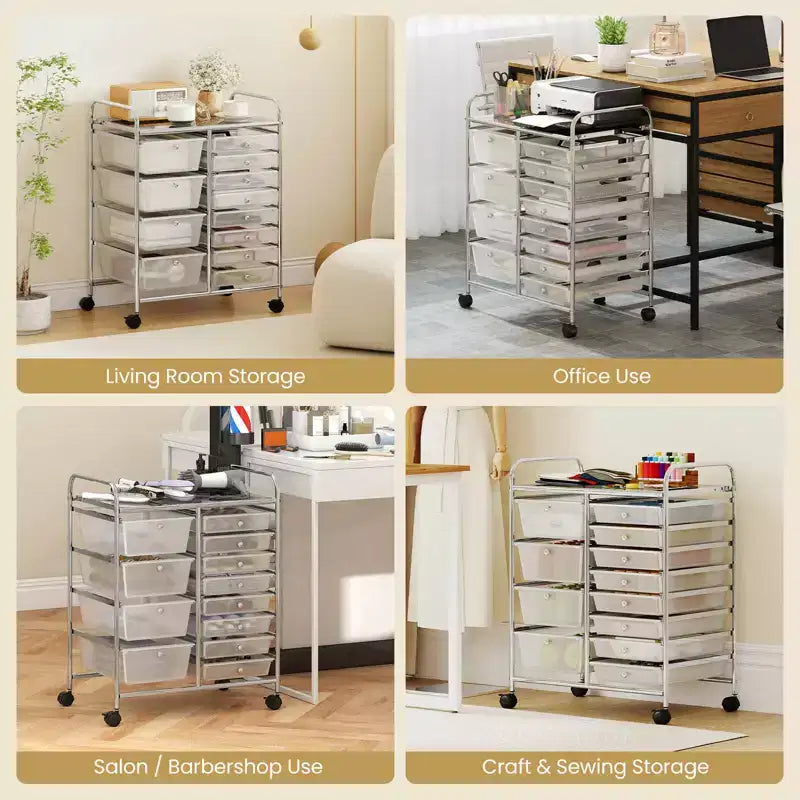 Chariot de rangement roulant Costway à 12 tiroirs avec tiroirs amovibles et roulettes verrouillables pour le bureau, transparent