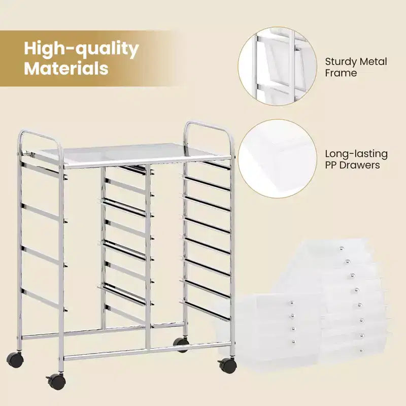 Chariot de rangement roulant Costway à 12 tiroirs avec tiroirs amovibles et roulettes verrouillables pour le bureau, transparent