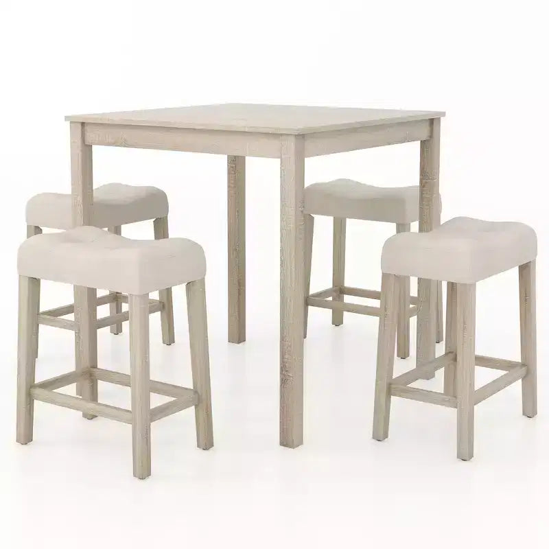 Ensemble table de bar carrée 5 pièces Costway pour 4 avec tabourets rembourrés Pieds en bois d'hévéa pour cuisine