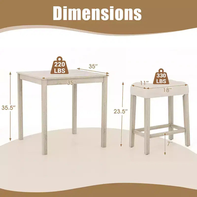 Ensemble table de bar carrée 5 pièces Costway pour 4 avec tabourets rembourrés Pieds en bois d'hévéa pour cuisine