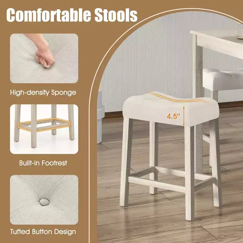 Ensemble table de bar carrée 5 pièces Costway pour 4 avec tabourets rembourrés Pieds en bois d'hévéa pour cuisine