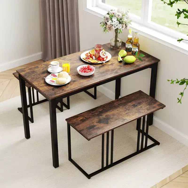 Costway Ensemble Table à Manger 4 Pièces avec Banc et 2 Tabourets, Style Industriel