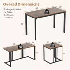 Costway Ensemble Table à Manger 4 Pièces avec Banc et 2 Tabourets, Style Industriel