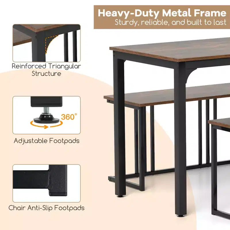 Costway Ensemble Table à Manger 4 Pièces avec Banc et 2 Tabourets, Style Industriel