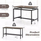 Costway Ensemble Table à Manger 3 Pièces pour 4 avec Table de Cuisine en Bois 43", 2 Bancs et Cadre en Métal