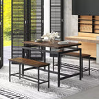 Costway Ensemble Table à Manger 3 Pièces pour 4 avec Table de Cuisine en Bois 43", 2 Bancs et Cadre en Métal