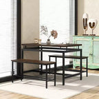 Costway Ensemble Table à Manger 3 Pièces pour 4 avec Table de Cuisine en Bois 43", 2 Bancs et Cadre en Métal