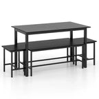 Ensemble table de salle à manger 5 pièces Costway pour 4-6 personnes avec 2 bancs et 2 tabourets, structure métallique, noir