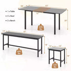 Ensemble table de salle à manger 5 pièces Costway pour 4-6 personnes avec 2 bancs et 2 tabourets, structure métallique, noir