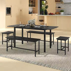 Ensemble table de salle à manger 5 pièces Costway pour 4-6 personnes avec 2 bancs et 2 tabourets, structure métallique, noir