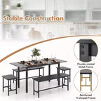 Ensemble table de salle à manger 5 pièces Costway pour 4-6 personnes avec 2 bancs et 2 tabourets, structure métallique, noir