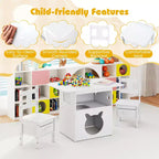 Costway Ensemble table et 2 chaises pour enfants 3 pièces Meuble avec trou de cabane pour chat et fenêtre