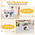 Costway Ensemble table et 2 chaises pour enfants 3 pièces Meuble avec trou de cabane pour chat et fenêtre