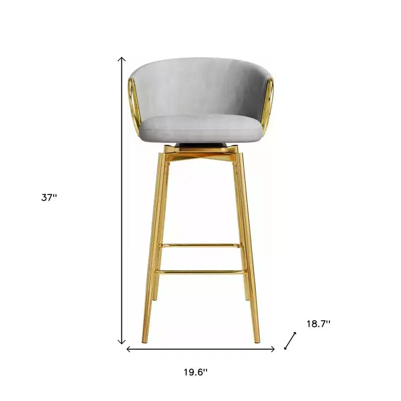 HomeRoots Lot de deux chaises de bar pivotantes de 30 pouces en velours gris et or et métal à hauteur de bar