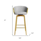HomeRoots Lot de deux chaises de bar pivotantes de 30 pouces en velours gris et or et métal à hauteur de bar