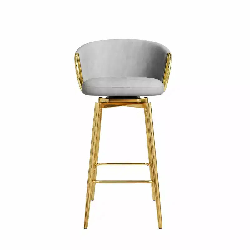HomeRoots Lot de deux chaises de bar pivotantes de 30 pouces en velours gris et or et métal à hauteur de bar
