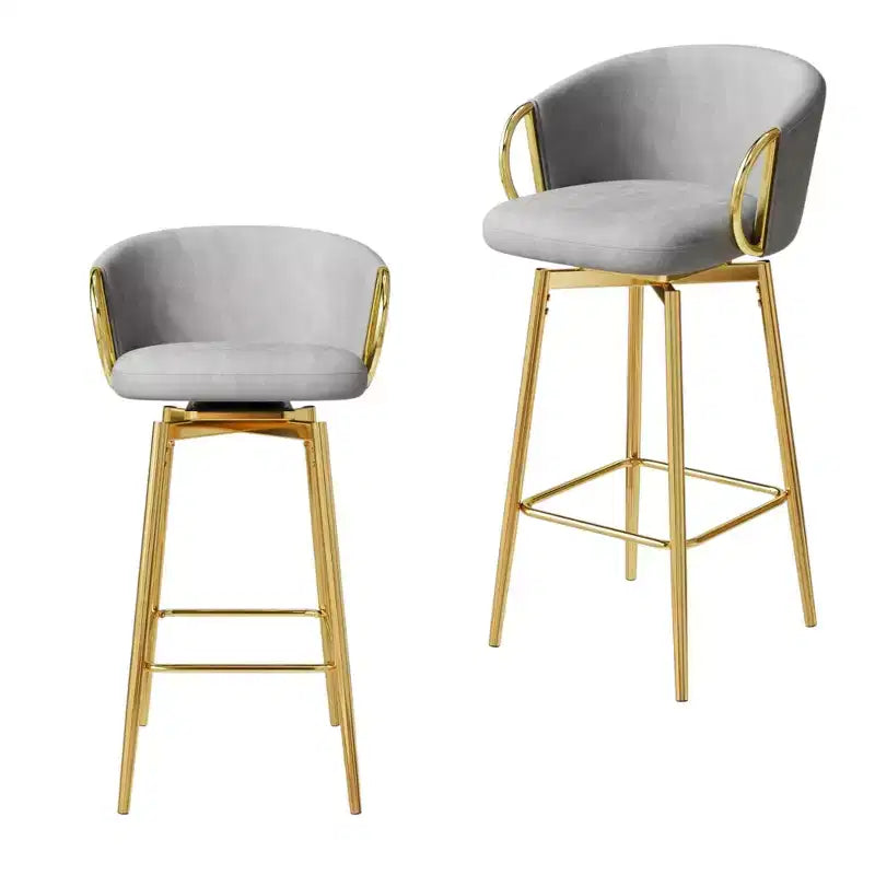 HomeRoots Lot de deux chaises de bar pivotantes de 30 pouces en velours gris et or et métal à hauteur de bar