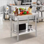Table de préparation en acier inoxydable, 35 x 24 x 31 pouces, capacité de charge de 700 livres, établi métallique robuste avec hauteur réglable