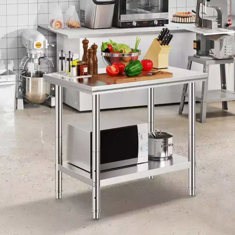 Table de préparation en acier inoxydable, 35 x 24 x 31 pouces, capacité de charge de 700 livres, établi métallique robuste avec hauteur réglable