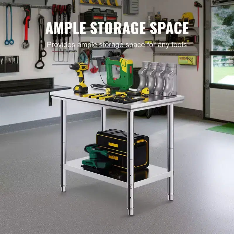 Table de préparation en acier inoxydable, 35 x 24 x 31 pouces, capacité de charge de 700 livres, établi métallique robuste avec hauteur réglable