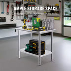 Table de préparation en acier inoxydable, 35 x 24 x 31 pouces, capacité de charge de 700 livres, établi métallique robuste avec hauteur réglable