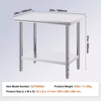 Table de préparation en acier inoxydable, 35 x 24 x 31 pouces, capacité de charge de 700 livres, établi métallique robuste avec hauteur réglable