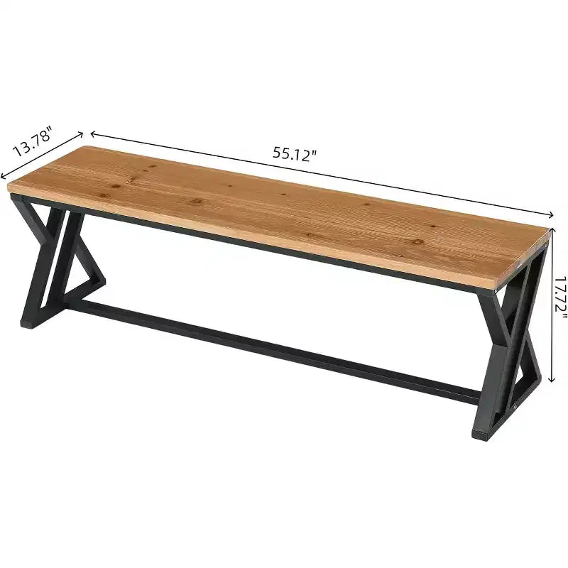 Banc d'entrée Lantine 55 en bois massif avec pieds en métal, siège intérieur de style industriel rustique pour couloir, hall d'entrée, chambre, salon, salle à manger