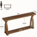 Console étroite en bois massif Lantine de 63 pouces avec étagère à 2 niveaux pour entrée, salon, couloir, marron café