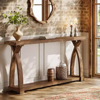 Console étroite en bois massif Lantine de 63 pouces avec étagère à 2 niveaux pour entrée, salon, couloir, marron café